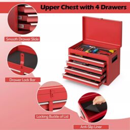 Costway 5-Drawer Rolling Tool Chest High Capacity Tool Storage Cabinet w/ Lockable Wheel in Red - thumbnail 6