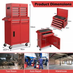 Costway 5-Drawer Rolling Tool Chest High Capacity Tool Storage Cabinet w/ Lockable Wheel in Red - thumbnail 2