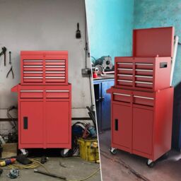 Costway 5-Drawer Rolling Tool Chest High Capacity Tool Storage Cabinet w/ Lockable Wheel in Red - thumbnail 3