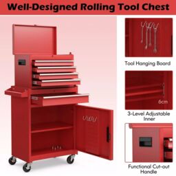Costway 5-Drawer Rolling Tool Chest High Capacity Tool Storage Cabinet w/ Lockable Wheel in Red - thumbnail 5