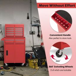 Costway 5-Drawer Rolling Tool Chest High Capacity Tool Storage Cabinet w/ Lockable Wheel in Red - thumbnail 4
