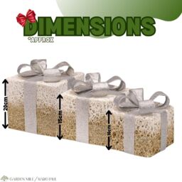 Marco Paul Set Of 3 Snow Frosted Light Up Faux Gift Boxes Pre-Lit Warm White LED Parcels in Gold - thumbnail 2