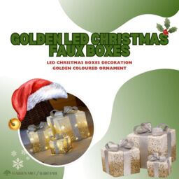 Marco Paul Set Of 3 Snow Frosted Light Up Faux Gift Boxes Pre-Lit Warm White LED Parcels in Gold - thumbnail 4