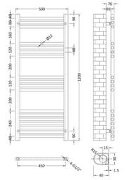 Balterley Straight Towel Radiator, 1200x500mm in White - thumbnail 2
