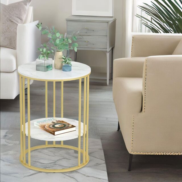 FURNOS 2 Tier Marble Coffee Table Gold Living Room Furniture - image 1