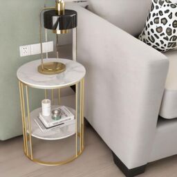 FURNOS 2 Tier Marble Coffee Table Gold Living Room Furniture - thumbnail 2