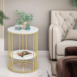 FURNOS 2 Tier Marble Coffee Table Gold Living Room Furniture - thumbnail 3