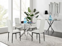 FurnitureboxUK Novara 100cm Round Dining Table & 4 Milan Black Leg Chairs in White - thumbnail 1