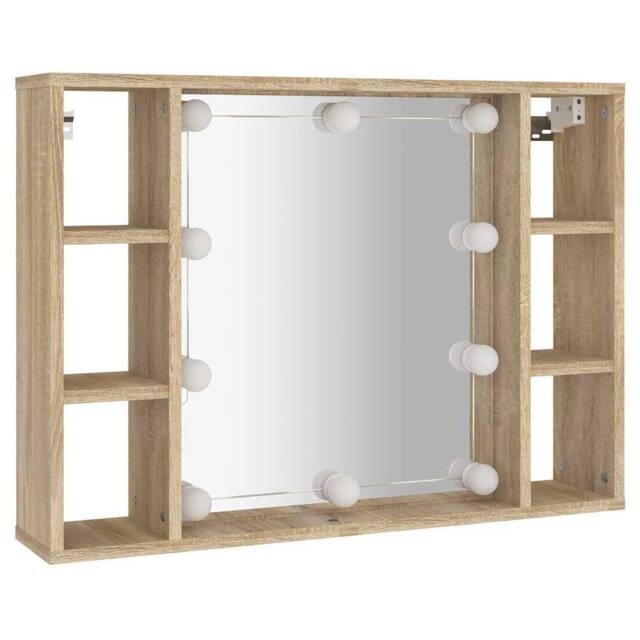 Berkfield Home Mirror Cabinet with LED Sonoma Oak 76x15x55 cm in Brown - Size: 76 x 15 x 55 cm - image 1
