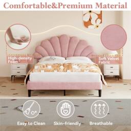 Rolipo 4ft6 Double Pink Velvet Bed Frame with Adjustable Petal Headboard - thumbnail 5