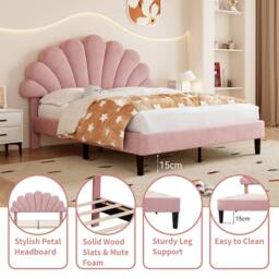 Rolipo 4ft6 Double Pink Velvet Bed Frame with Adjustable Petal Headboard - thumbnail 7