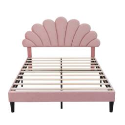 Rolipo 4ft6 Double Pink Velvet Bed Frame with Adjustable Petal Headboard - thumbnail 9
