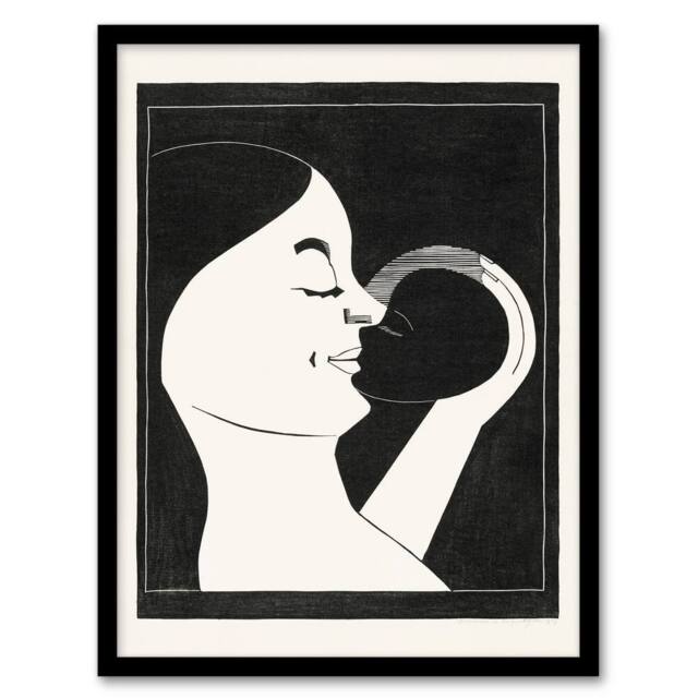 Artery8 Samuel J De Mesquita Framed Wall Art Mother & Child Stylised Painting in Black - Size: A4 - image 1
