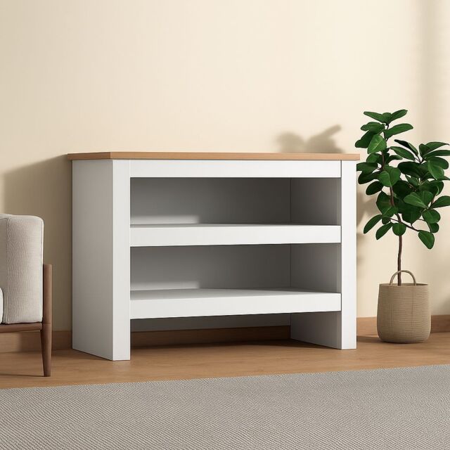 KOSY KOALA Open Shoe Rack - Two-Tier Storage Shelf with Wooden Top in White - image 1