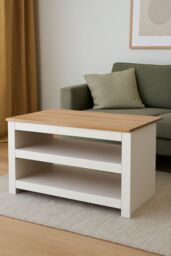 KOSY KOALA Open Shoe Rack - Two-Tier Storage Shelf with Wooden Top in White - thumbnail 2