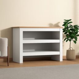 KOSY KOALA Open Shoe Rack - Two-Tier Storage Shelf with Wooden Top in White - thumbnail 1