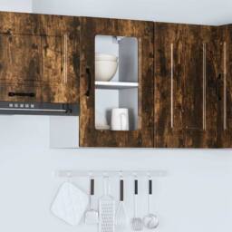 Berkfield Home Kitchen Wall Cabinet with Glass Door Kalmar Smoked Oak Engineered Wood in Brown - thumbnail 4