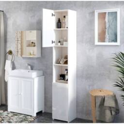 SPETLEK 183cm High Gloss Tall Bathroom Cabinet in White - Size: 0.6m2 - thumbnail 2