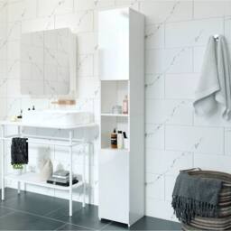 SPETLEK 183cm High Gloss Tall Bathroom Cabinet in White - Size: 0.6m2 - thumbnail 5