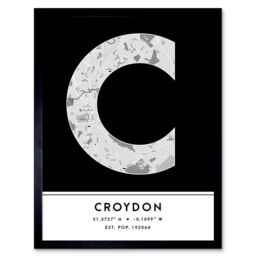 "Wee Blue Coo Wall Art Print Croydon England United Kingdom City Map Modern Typography Stylish Letter Framed Word in Black - Size: W12"" x H16""" - thumbnail 1