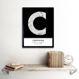 "Wee Blue Coo Wall Art Print Croydon England United Kingdom City Map Modern Typography Stylish Letter Framed Word in Black - Size: W12"" x H16""" - thumbnail 2