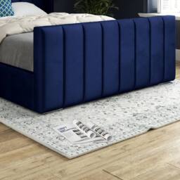 KDMD Strumpshaw Winged Upholstered Blue Soft Velvet Designer Bed Frame - Size: Small Single - thumbnail 6