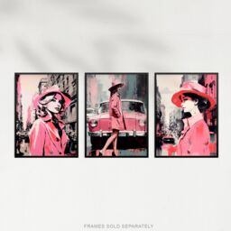 Artery8 Set of 3 Pink Downtown Women Watercolour Artworks City Cars & Winter Retro Fashion Unframed Wall Art Living Room Poster Prints Pack - thumbnail 5