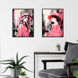 Artery8 Set of 3 Pink Downtown Women Watercolour Artworks City Cars & Winter Retro Fashion Unframed Wall Art Living Room Poster Prints Pack - thumbnail 6