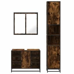 Berkfield Home 3 Piece Bathroom Furniture Set Smoked Oak Engineered Wood in Brown - thumbnail 5