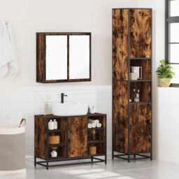 Berkfield Home 3 Piece Bathroom Furniture Set Smoked Oak Engineered Wood in Brown - thumbnail 4