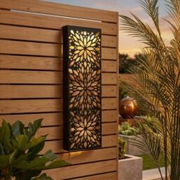 Garden Greatness Solar Metal Flower Design LED Wall Panel in Black