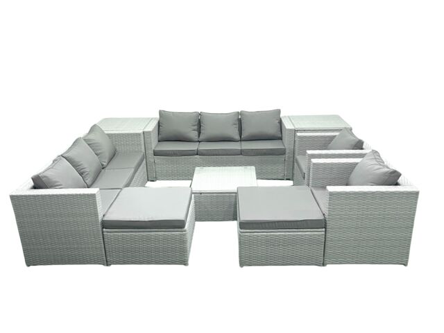 Fimous Outdoor Rattan Sofa Garden Furniture Set with 2 Armchairs Square Coffee Table 2 Big Footstools 2 Side Tables Light Grey Mixed - image 1