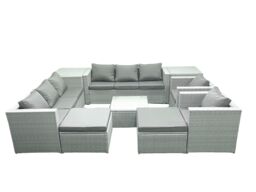 Fimous Outdoor Rattan Sofa Garden Furniture Set with 2 Armchairs Square Coffee Table 2 Big Footstools 2 Side Tables Light Grey Mixed - thumbnail 1