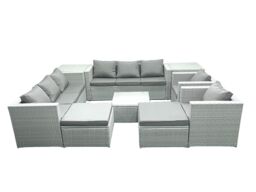 Fimous Outdoor Rattan Sofa Garden Furniture Set with 2 Armchairs Square Coffee Table 2 Big Footstools 2 Side Tables Light Grey Mixed - thumbnail 2