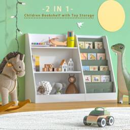 Huhote Kids Bookshelf Storage Bookcase Toy Organizer Toddler Book Shelves in White - thumbnail 5