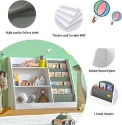 Huhote Kids Bookshelf Storage Bookcase Toy Organizer Toddler Book Shelves in White - thumbnail 7