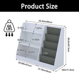 Huhote Kids Bookshelf Storage Bookcase Toy Organizer Toddler Book Shelves in White - thumbnail 3