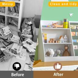 Huhote Kids Bookshelf Storage Bookcase Toy Organizer Toddler Book Shelves in White - thumbnail 8