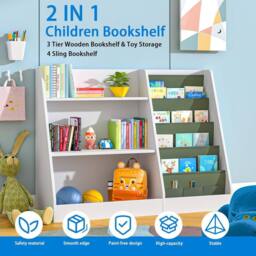 Huhote Kids Bookshelf Storage Bookcase Toy Organizer Toddler Book Shelves in White - thumbnail 4