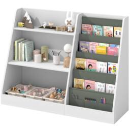Huhote Kids Bookshelf Storage Bookcase Toy Organizer Toddler Book Shelves in White - thumbnail 2