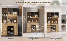 Merax 105cm Tall Kitchen Dresser with LED, Charging & Pull-Out Spice Rack in Natural - thumbnail 9