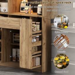 Merax 105cm Tall Kitchen Dresser with LED, Charging & Pull-Out Spice Rack in Natural - thumbnail 7