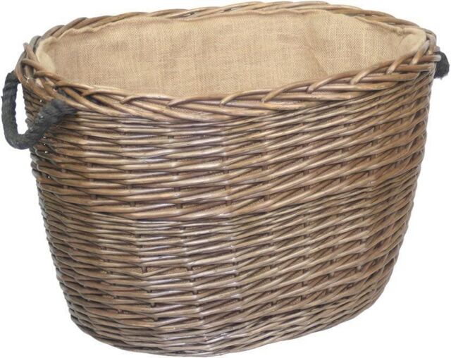Red Hamper Wicker Oval Hessian Lined Log Basket in Brown - image 1