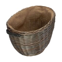 Red Hamper Wicker Oval Hessian Lined Log Basket in Brown - thumbnail 3