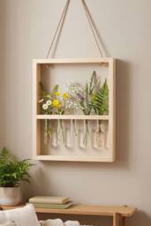 Living and Home 5-Tube Wall Hanging Plant Propagation Station with Wooden Frame in Natural - thumbnail 1