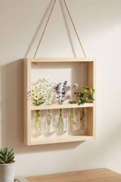 Living and Home 5-Tube Wall Hanging Plant Propagation Station with Wooden Frame in Natural - thumbnail 2