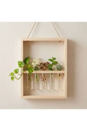 Living and Home 5-Tube Wall Hanging Plant Propagation Station with Wooden Frame in Natural - thumbnail 3
