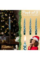 Deco Express Christmas Tree Candles Set of 3 Dinner Candles 7 Hr Burn Xmas Gift Set in Green - thumbnail 6