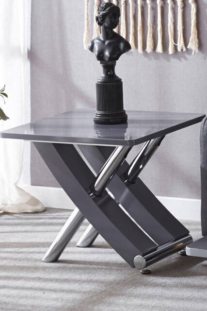 Modernique MDF Gloss Finish Side End Table in Grey - image 1