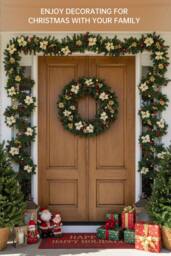 Living and Home 2.7m Christmas Garland with Poinsettia & Merry Christmas Sign in Gold - thumbnail 3